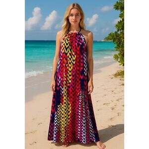 Trina Turk XXL Multicolor Abstract Halter Maxi Dress Sleeveless